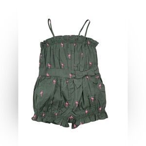 Janie and Jack Size 4 Dark Sage Green Flamingo Romper